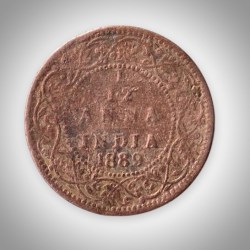 Rare 1/12 Anna 1889 Queen Victoria Empress Bombay Mint British India Copper Coin # A590