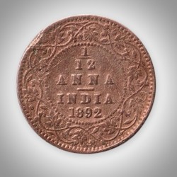 Rare 1/12 Anna 1892 Queen Victoria Empress Calcutta Mint British India Coin # A592