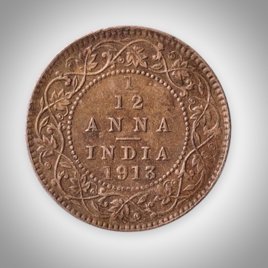 Rare 1/12 Anna 1913 King George V Calcutta Mint British India Coin # A602