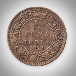 Rare 1/12 Anna 1918 King George V Calcutta Mint British India Coin # A605