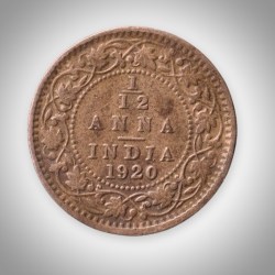 Rare 1/12 Anna 1920 King George V Bronze Calcutta Mint Coinage of British India Coin # A606