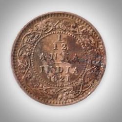 Rare 1/12 Anna 1921 King George V Calcutta Mint British India Coin # A607