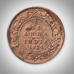 Rare 1/12 Anna 1924 King George V Calcutta Mint British India Coin # A609