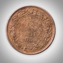 Rare 1/12 Anna 1939 King George VI Bombay Mint British India Coin # A612