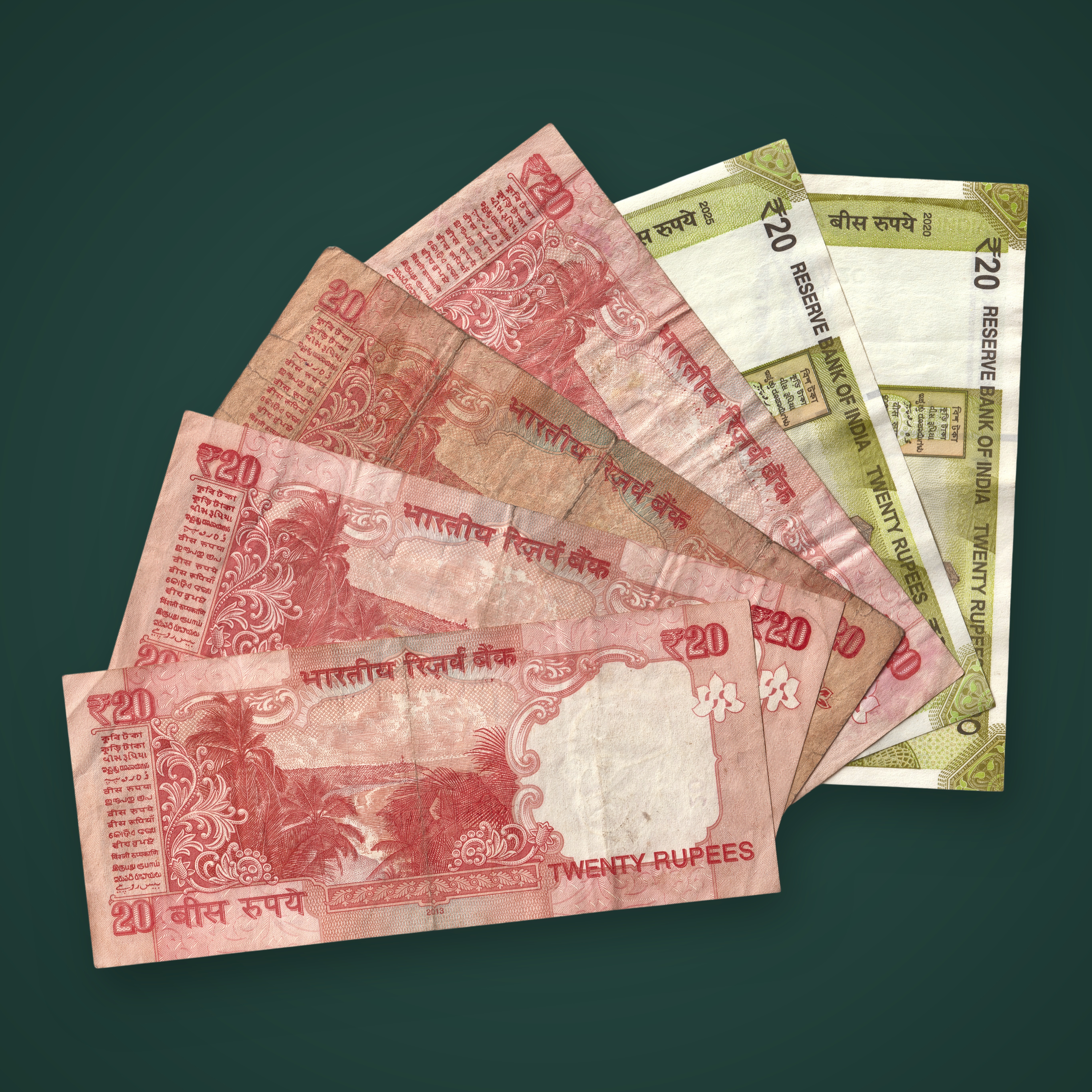 6 Different Signature Note Set of 20 Rupees Mahatma Gandhi Old and New Series Republic India # A619