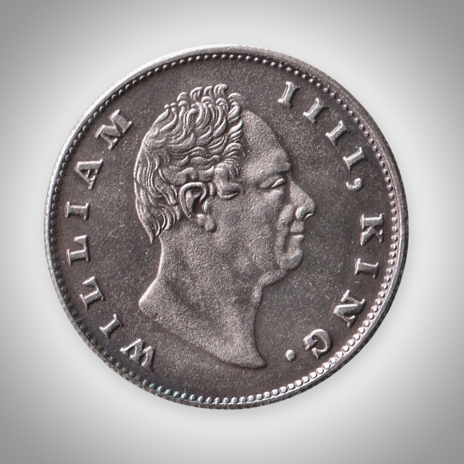 Extremely Rare 1 Rupee 1835 with Bubble Error of William IIII King Full Hair Line Top AUNC Grade Coin Calcutta Mint F Mark at Neck East India Company British India Silver Coin # A621