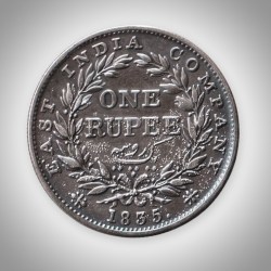 Extremely Rare 1 Rupee 1835 with Bubble Error of William IIII King Full Hair Line Top AUNC Grade Coin Calcutta Mint F Mark at Neck East India Company British India Silver Coin # A621