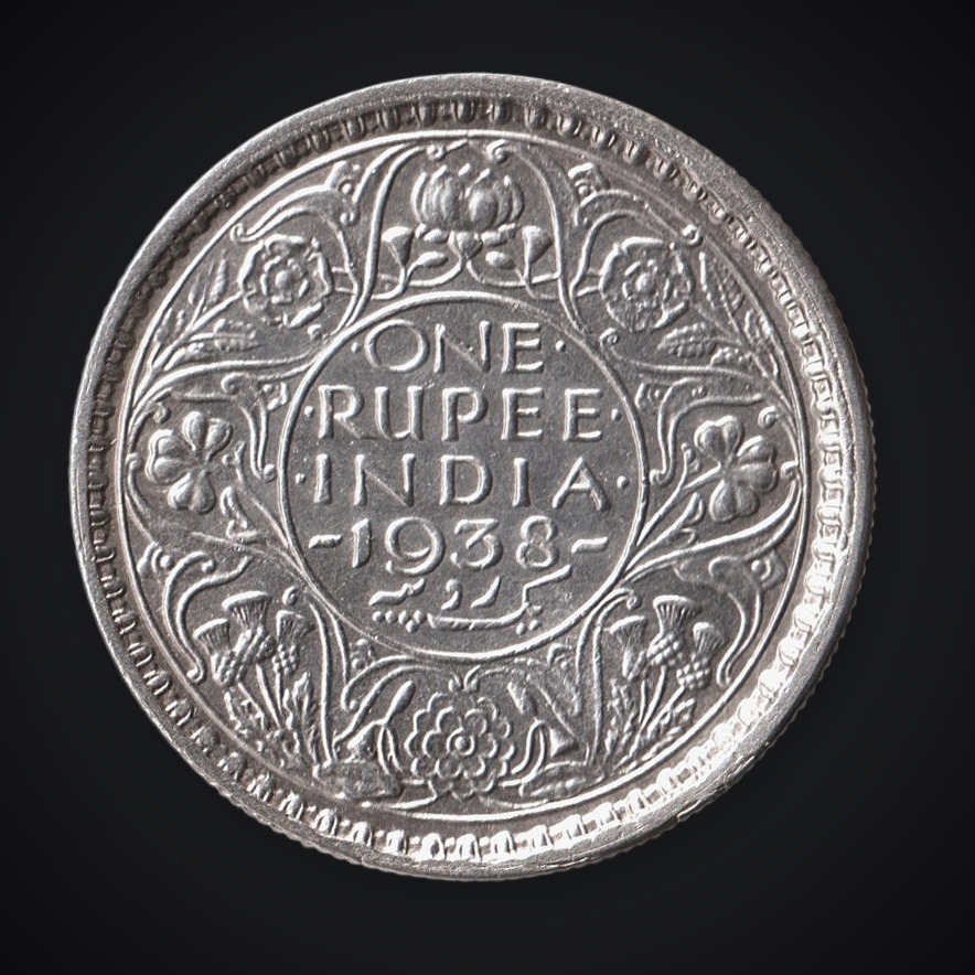 Extremely Rare 1 Rupee 1938 King George VI Calcutta Mint British India Silver Coin # A623