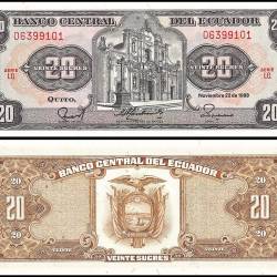 Ecuador 20 Sucres World Banknote 1988 P121Aa7 UNC Series LQ Unique and Rare