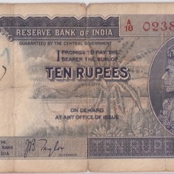British India 10 Rupees J B Taylor Sign 1938 Old Note Rare #7