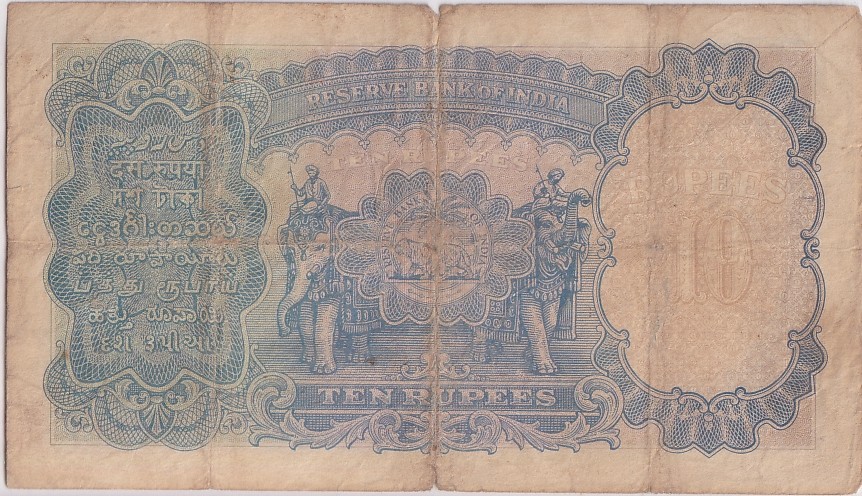 British India 10 Rupees J B Taylor Sign 1938 Old Note Rare #7