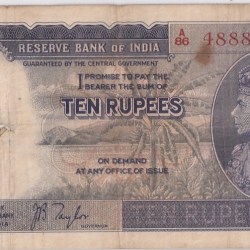 British India 10 Rupees J B Taylor Sign 1938 Old Note Rare #8