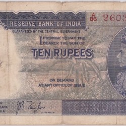 British India 10 Rupees J B Taylor Sign 1938 Old Note Rare #9