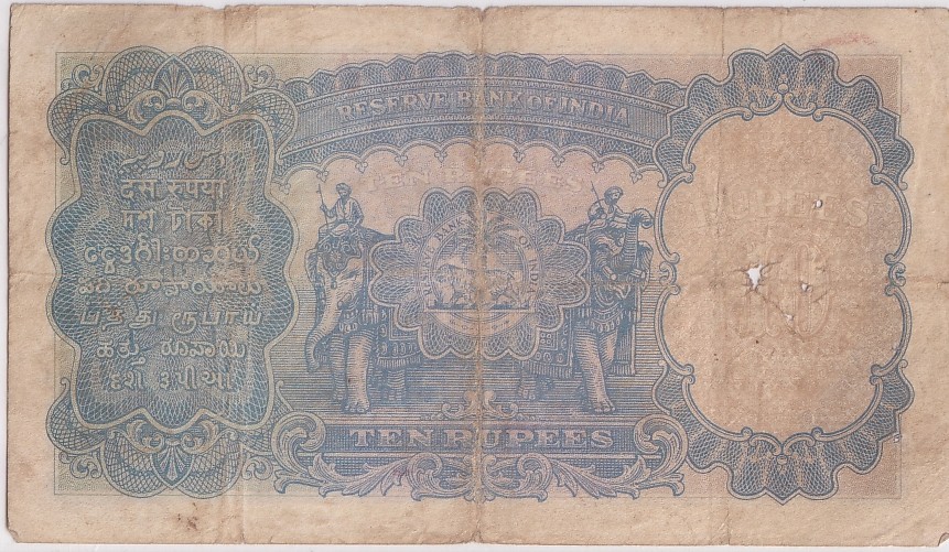 British India 10 Rupees J B Taylor Sign 1938 Old Note Rare #9