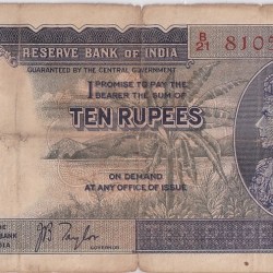 British India 10 Rupees J B Taylor Sign 1938 Old Note Rare #10