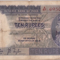 British India 10 Rupees J B Taylor Sign 1938 Old Note Rare #11