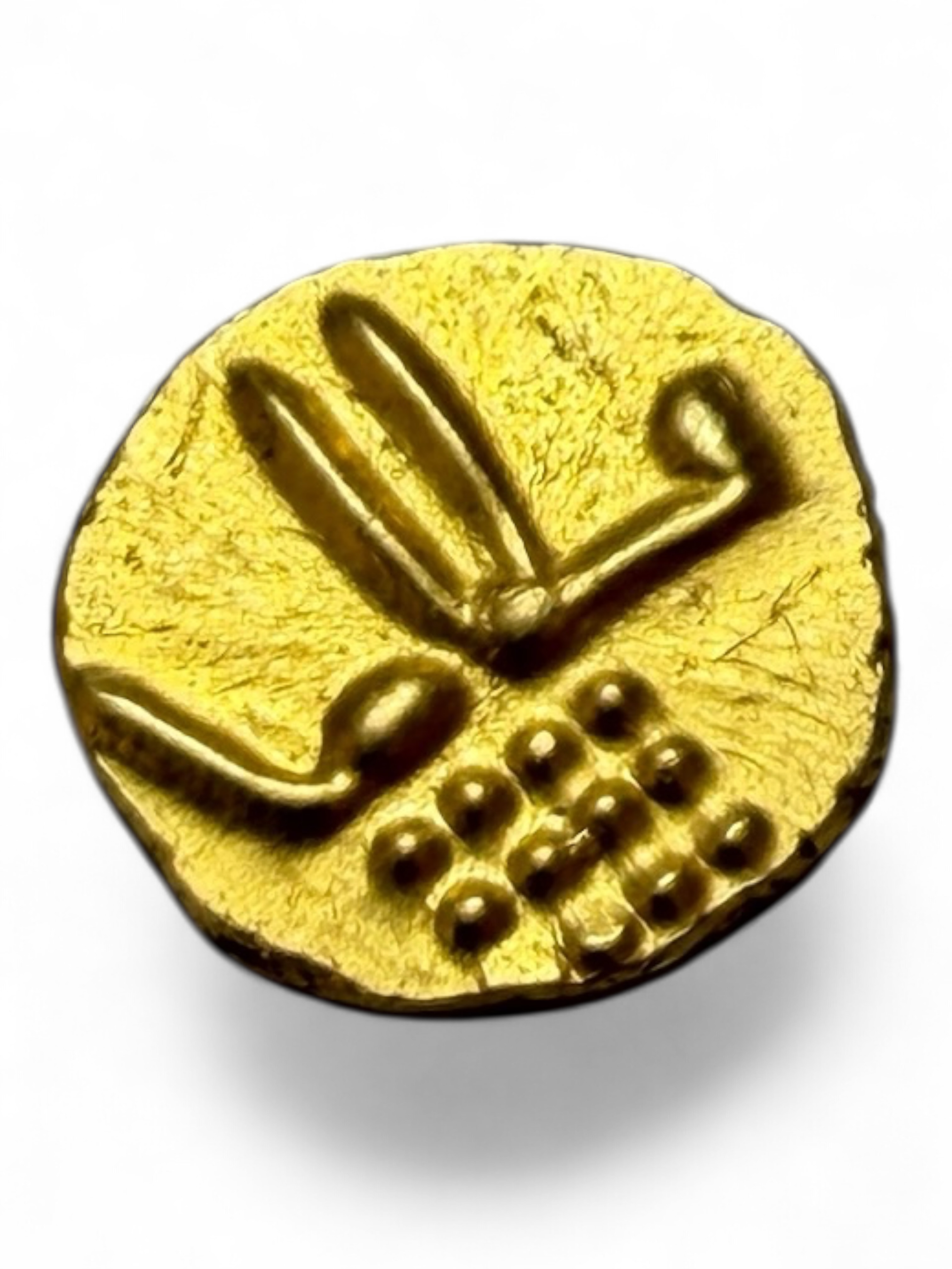 Viraraya Fanam Tamil Nadu Ganesh Motif Mysore Gold Fanam Issue Very Unique and Rare Gold Issue