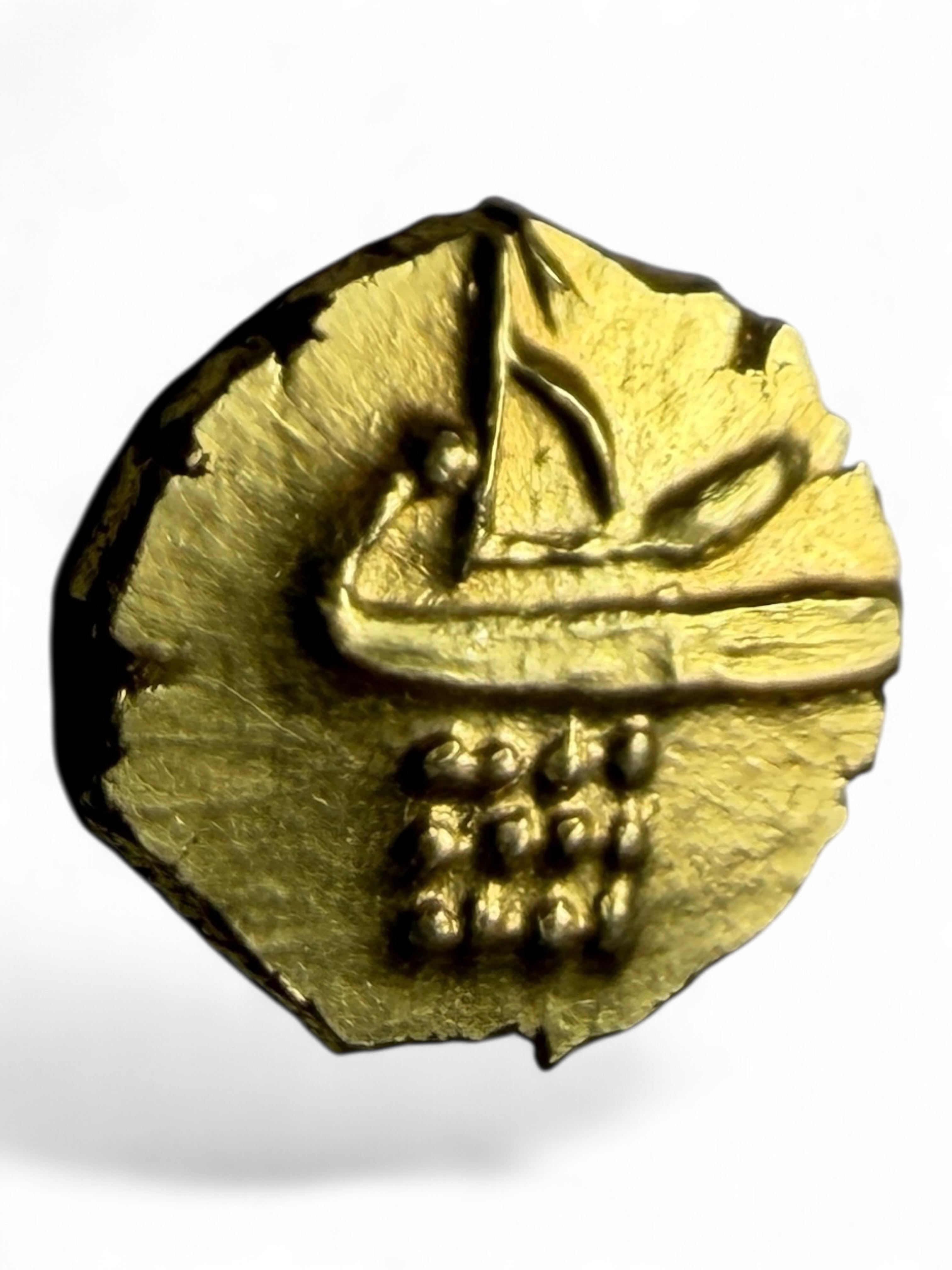 Viraraya Fanam Tamil Nadu Ganesh Motif Mysore Gold Fanam Issue Very Unique and Rare Gold Issue