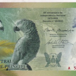 Sao Tome and Principe 50 Dobras (50 Years of Independence) Rare Unc Polymer Note #B2