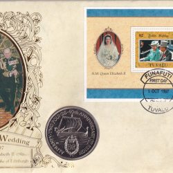 Alderney (Guernsey) 2 Pounds 1992 - Elizabeth II 40th Anniversary of Queen's Reign; Piedfort Rare Coin (First Day Cover with Stamp)