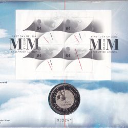 United Kingdom 5 Pounds 2000 - Elizabeth II 4th portrait; Millennium Rare Coin (First Day Cover with Stamp )