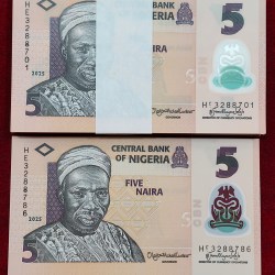 Nigeria 5 Naira UNC Polymer (100 Note) Serial Packet with Fancy Number Ending 786
