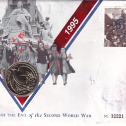 United Kingdom 2 Pounds 1995 - Elizabeth II ; World War II Rare Coin ( First Day Cover with Stamp )