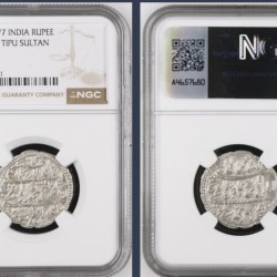 RARE INDIA MYSORE TIPU SULTAN PATAN RUPEE -NGC GRADED HIGH GRADE MS 65