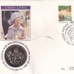 Guernsey 2 Pounds 1990 - Elizabeth II Queen Mother Rare Coin ( First Day Cover with Stamp )