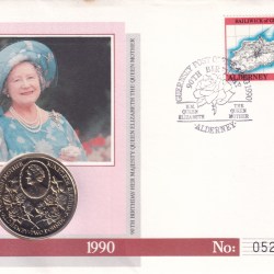 Guernsey › Alderney 2 Pounds 1990 - Elizabeth II Queen Mother's 90th Birthday Rare Coin ( First Day Cover with Stamp )
