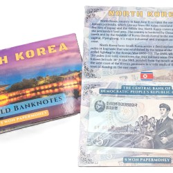 North Korea 5 WON UNC Note With Beautiful Folder
