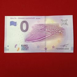 Unquie And Rare 0 Euro souvenir banknote featuring the Grand Harbour in Valletta, Malta from the 2019