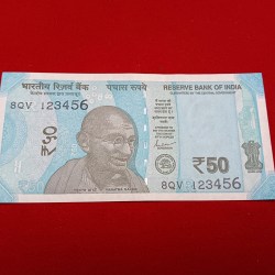 Ex Rare 50 Rs Fancy Number Note 123456 Gem Unc Condition year 2024 sku26