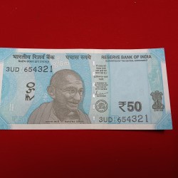 50 Rs Rare Fancy Number Note Revsere 123456 Gem Unc Condition Year 2024 Sku 26