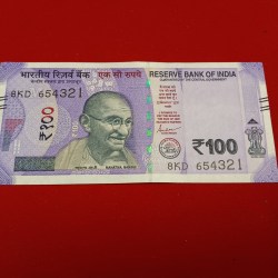 100 Rs Rare Fancy Number Note Revsere 123456 Gem Bunc Condition Year 2022 Sku 26