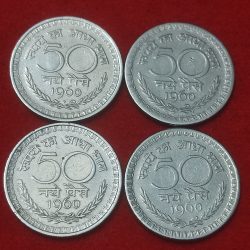 50 NAYE PAISE 1960 - 4 COIN SET( 3PC CALCUTTA 1 PC BOMBAY ) PRICE