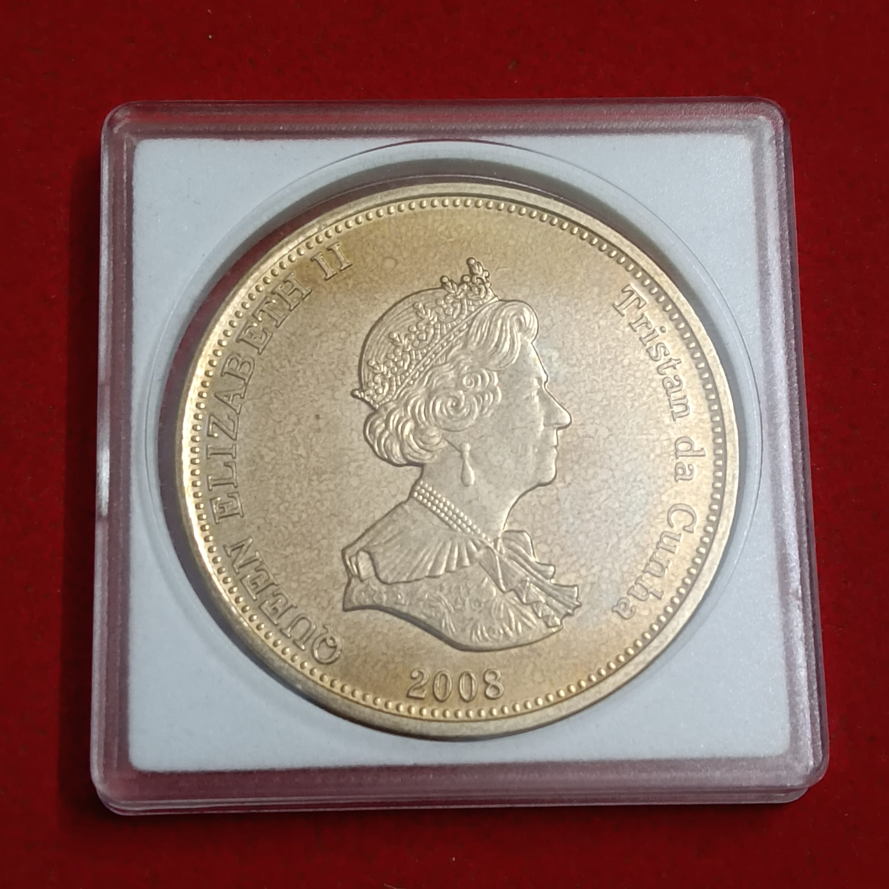 Rare Queen Elizabeth 2008 Tristan da Cunha 1 Crown Proof Coin featuring two sperm Whales