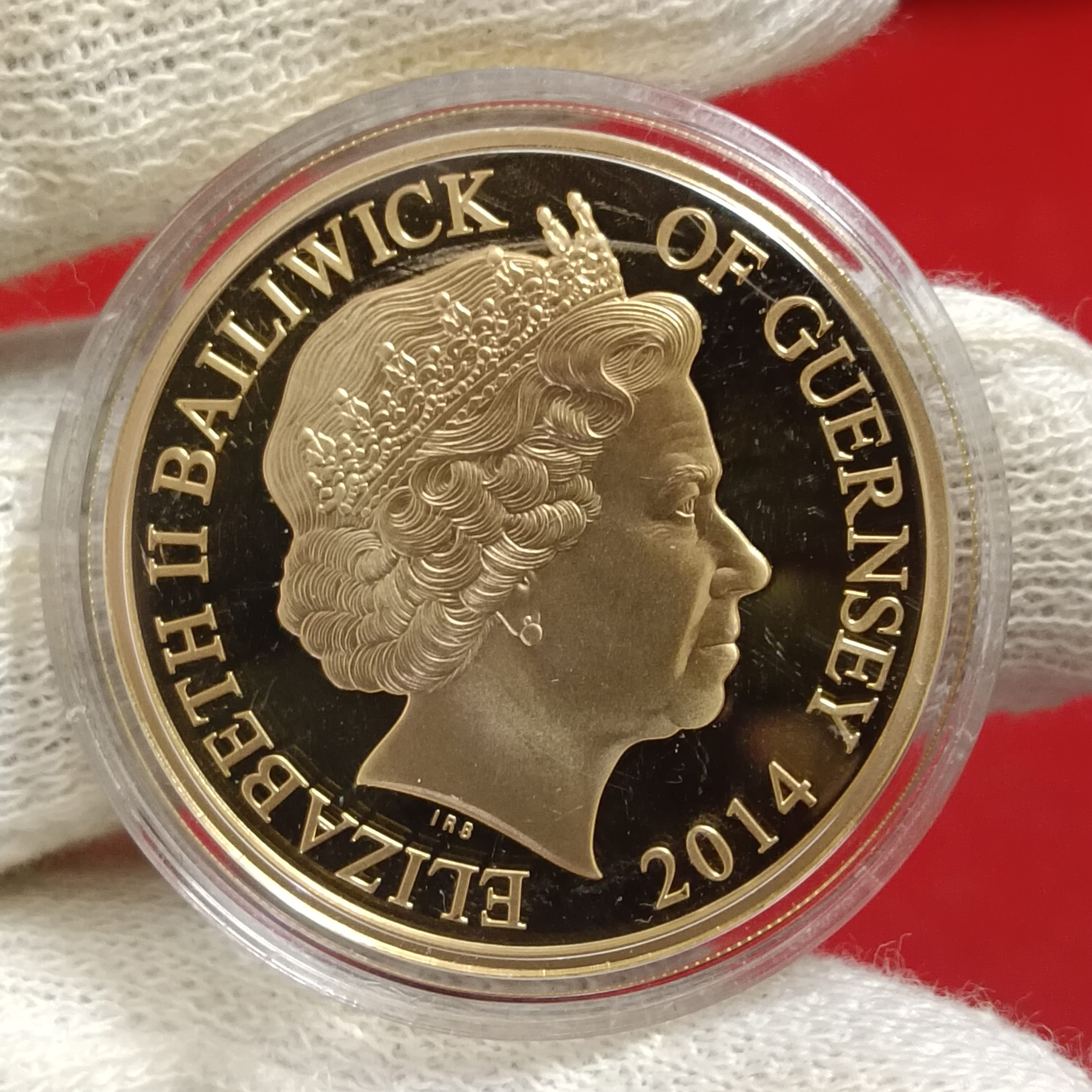 2014 Guernsey Gold Plated 50 pence commemorative Proof coin the "Reflections of a Reign" the Queen's Speech