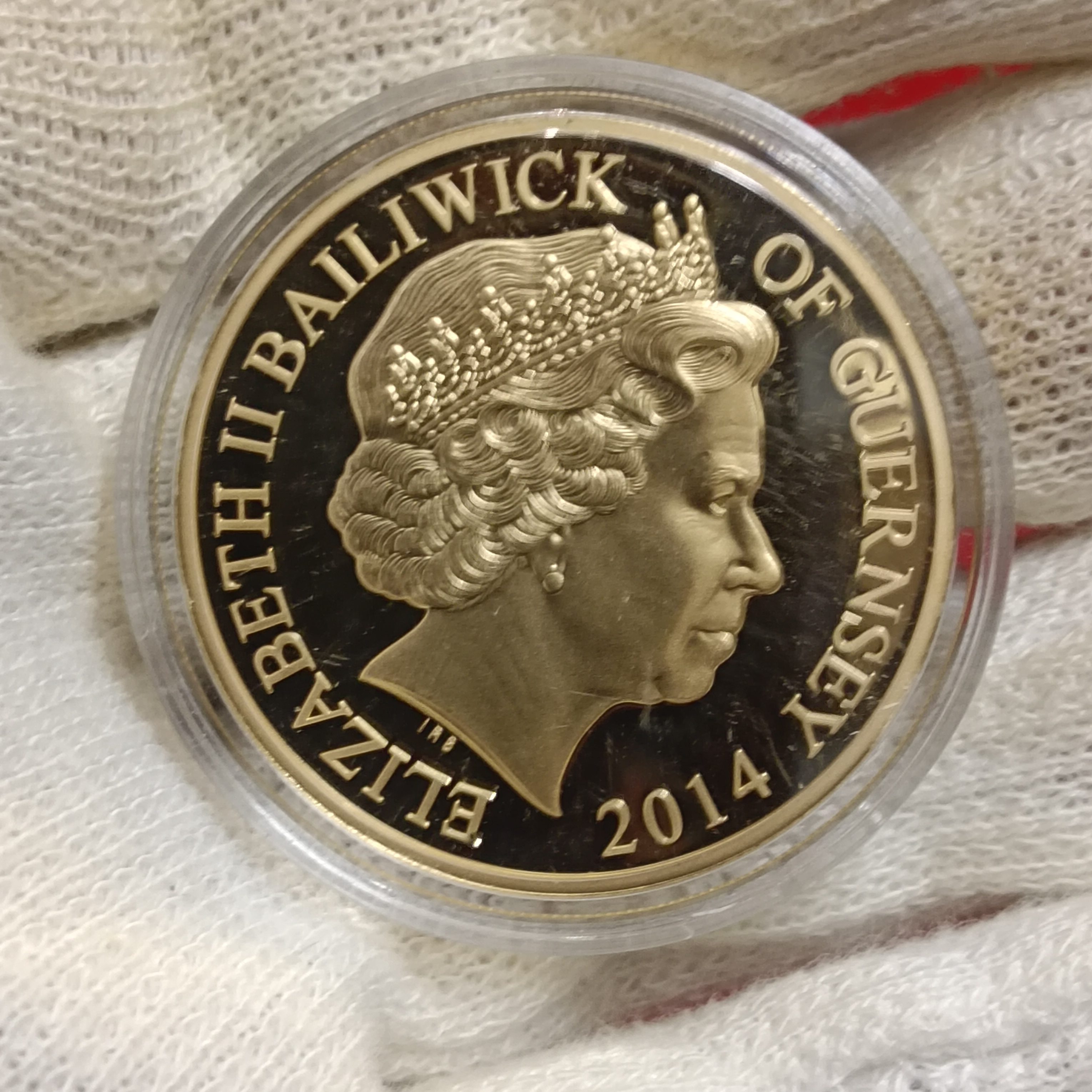 2014 Guernsey 50 Pence "Reflections of a Reign – Concorde" gold-plated commemorative Proof coin