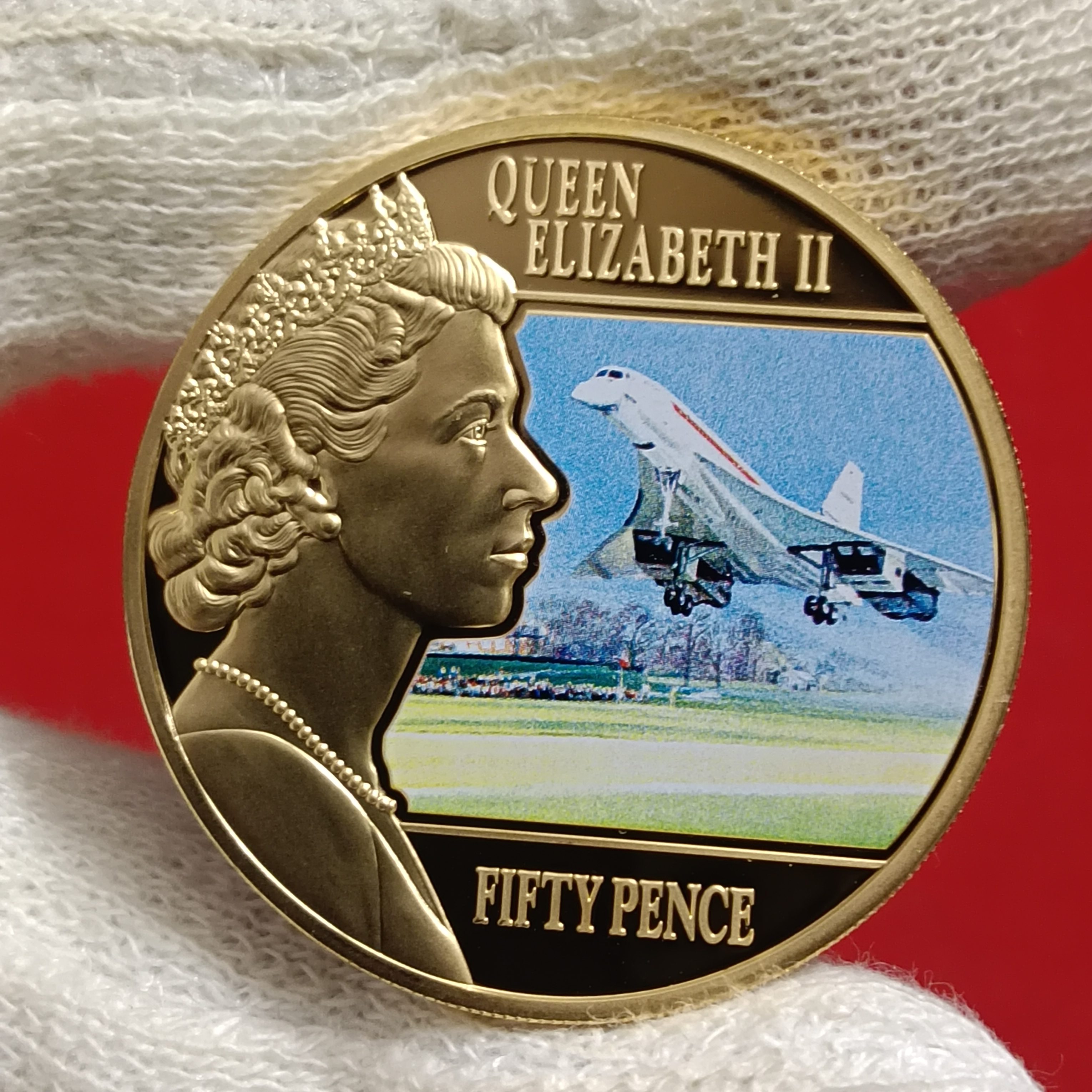 2014 Guernsey 50 Pence "Reflections of a Reign – Concorde" gold-plated commemorative Proof coin