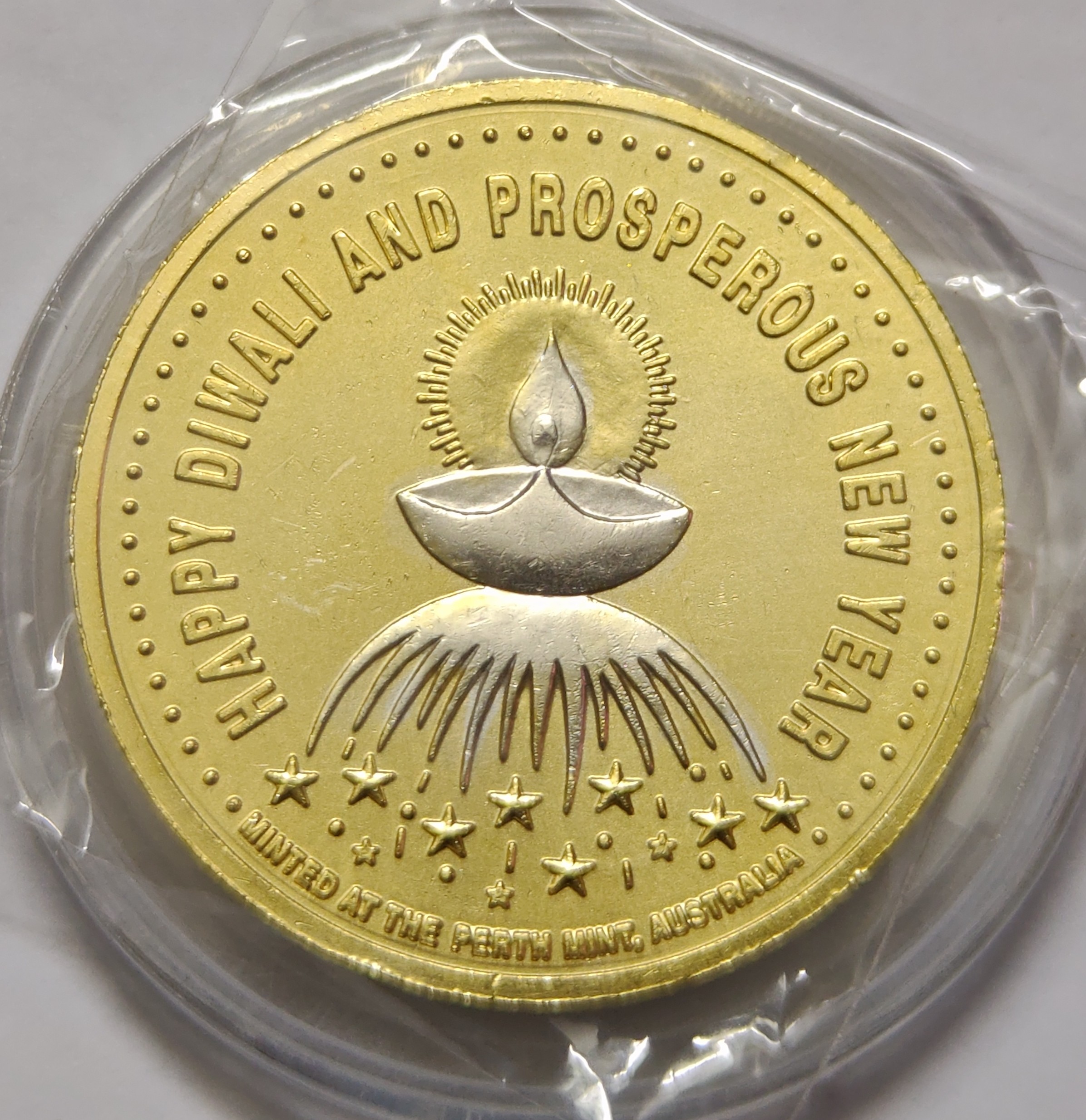 Shree Mahalakshmi Minted At The Perth Mint Australia Happy Diwali and New Year Coin 1OZ Silver Coin GOLDEN TONE