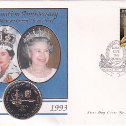 Jersey 2 Pounds 1993 - Elizabeth II Coronation Jubilee Rare Coin ( First Day Cover with Stamp )