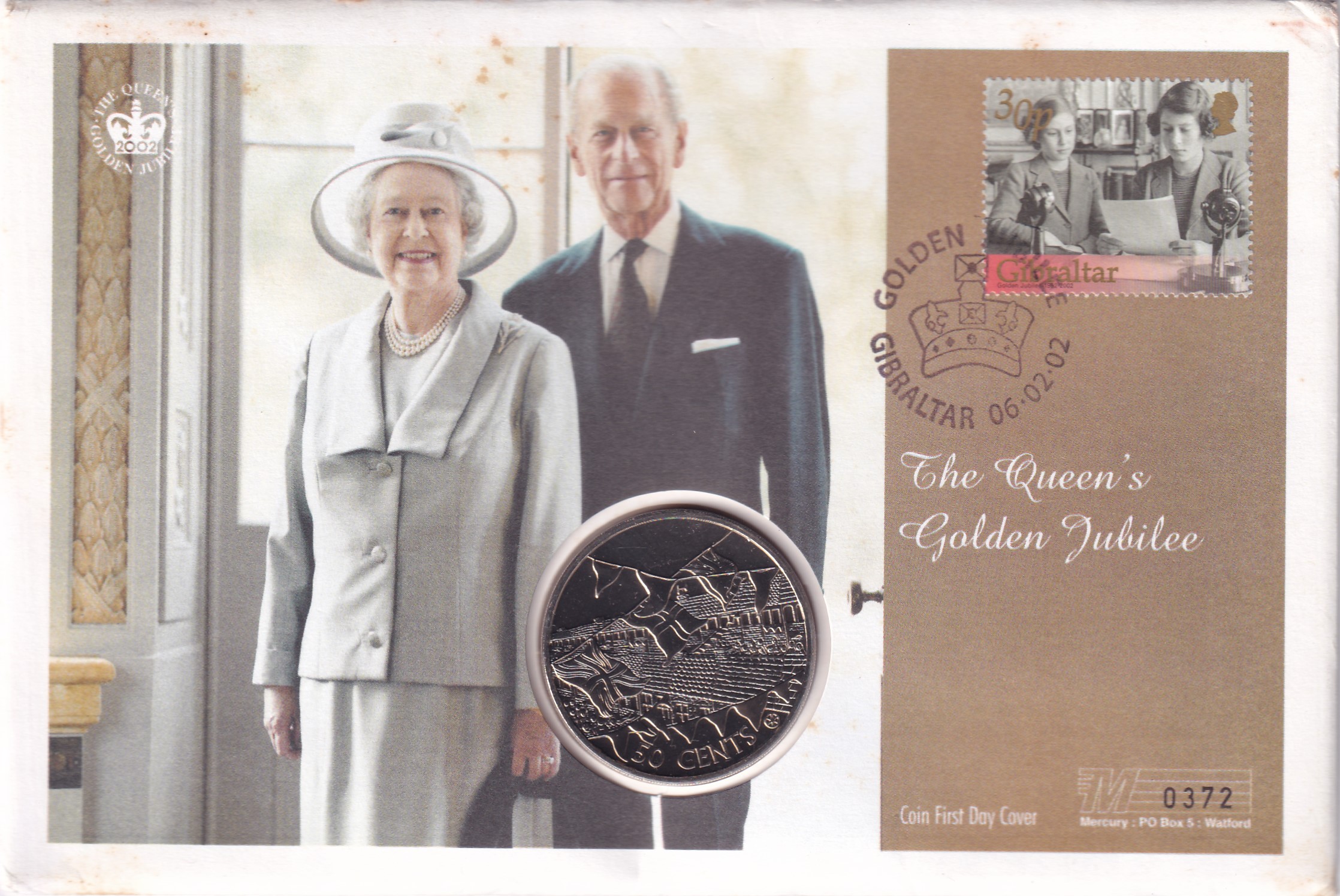 Cook Islands 50 Cents 2002 - Elizabeth II Coronation ( The Queen's Golden Jubilee ) Rare Coin ( First Day Cover with Stamp )