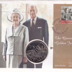 Cook Islands 50 Cents 2002 - Elizabeth II Coronation ( The Queen's Golden Jubilee ) Rare Coin ( First Day Cover with Stamp )