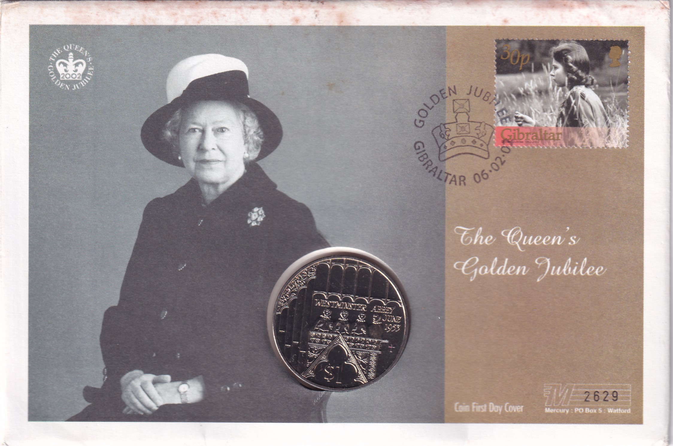 Fiji 1 Dollar 2002- Elizabeth II Westminster Abbey Rare Coin ( First Day Cover with Stamp )