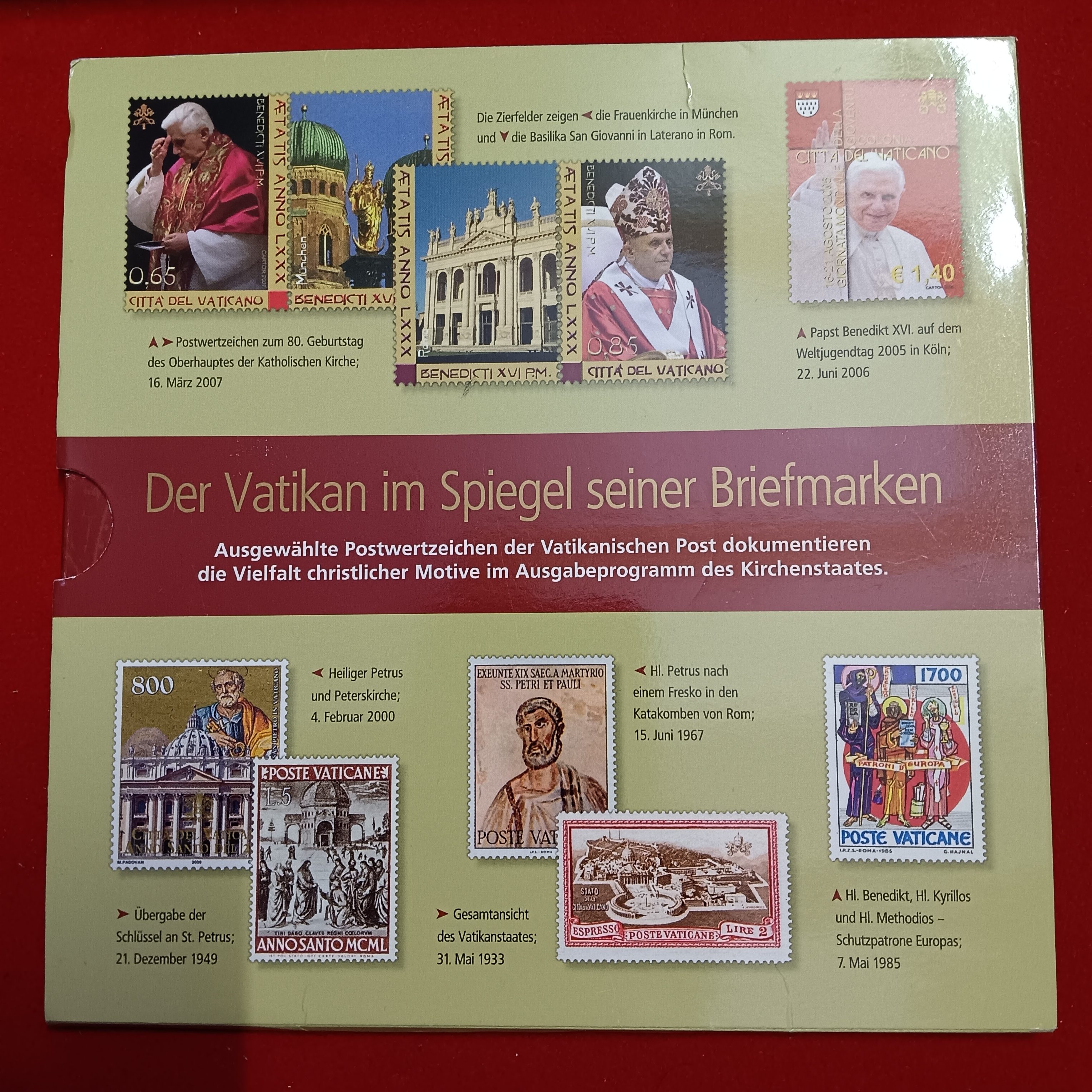 Ex Rare Deutsche Post Celebrating 80th Birthday of Pope Benedict XVI in 2007 Year featuring special Stamps and Commemorative Proof Coin Set Issued German Mint