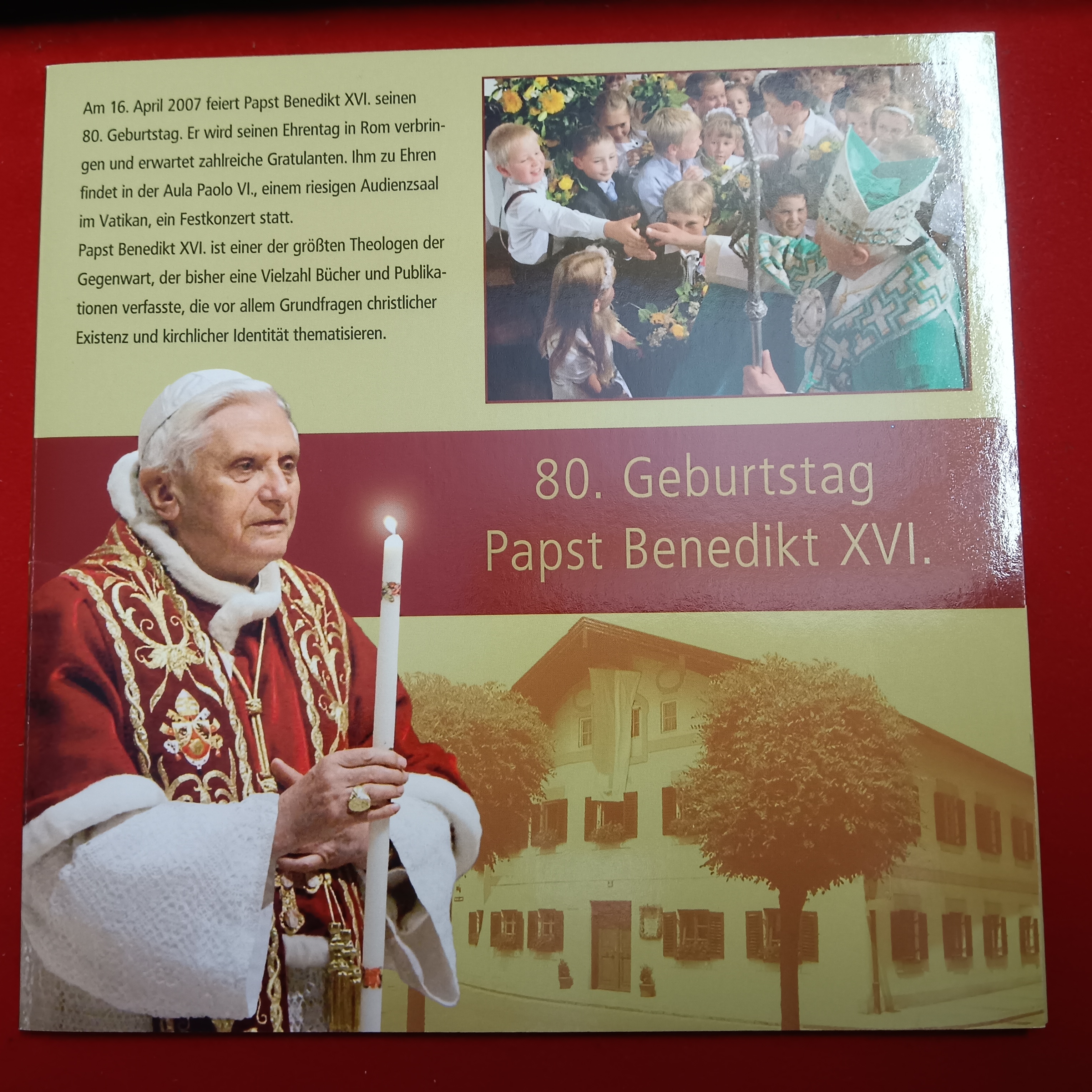 Ex Rare Deutsche Post Celebrating 80th Birthday of Pope Benedict XVI in 2007 Year featuring special Stamps and Commemorative Proof Coin Set Issued German Mint