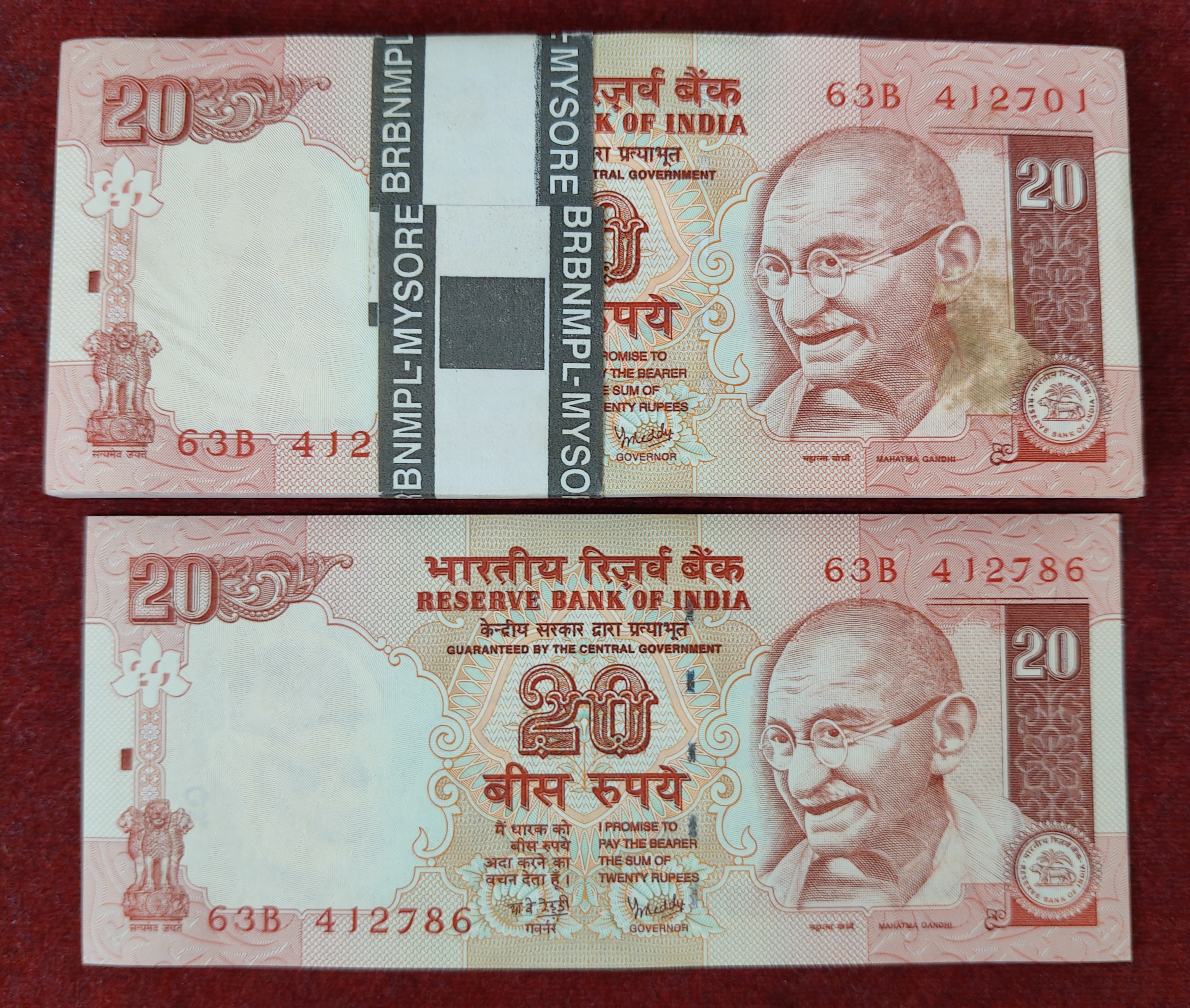 20 RUPEES GOVERNOR Y.B REDDY (PLAIN INSERT 2007) RARE GEM UNC SERIAL PACKET WITH FANCY NUMBER ENDING 786