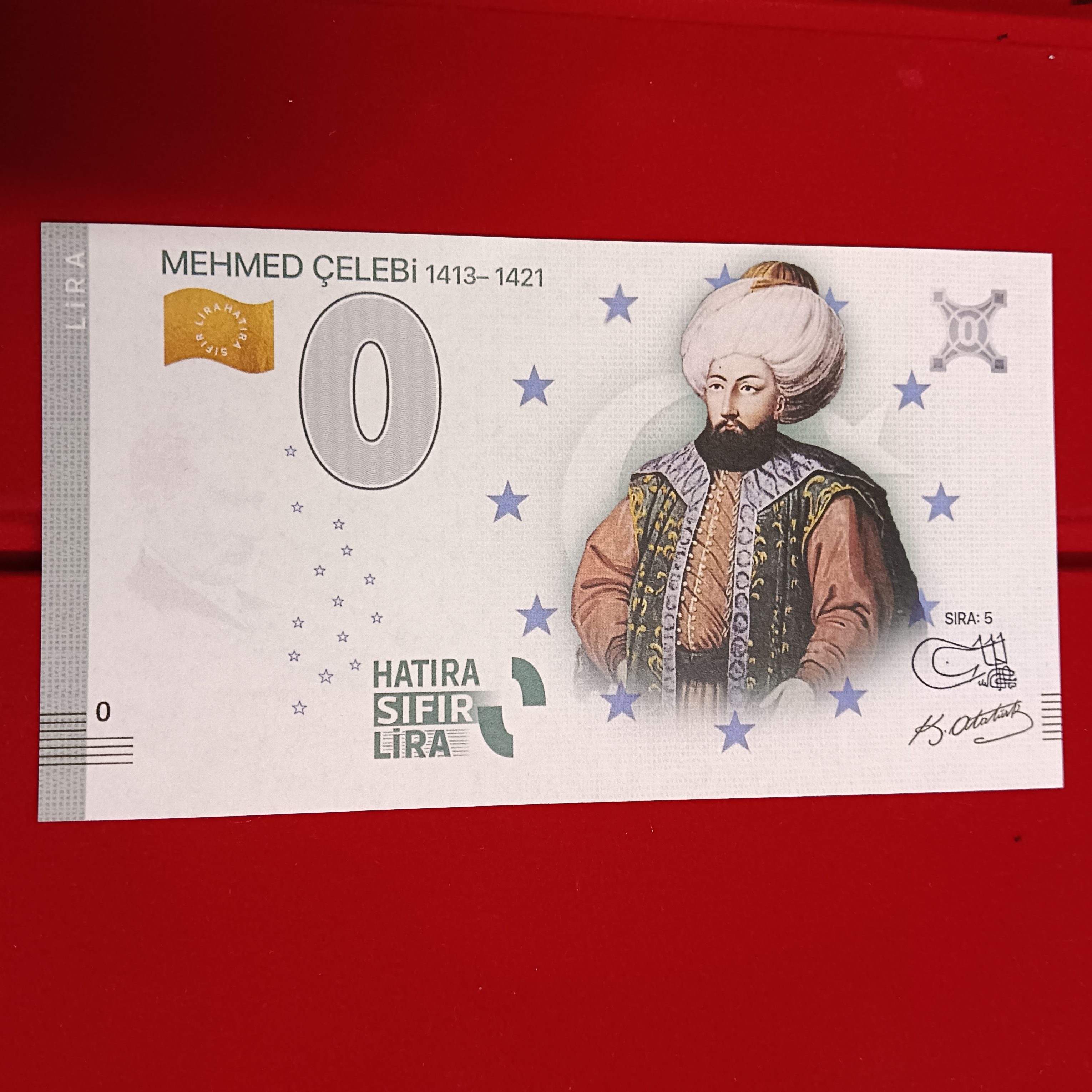 Europe 0 Hatira Sifir Lira Turkey Mehmed Celebi 1413-1421 Sira 5 Rare Limited Isuue and Gem UNC Condition