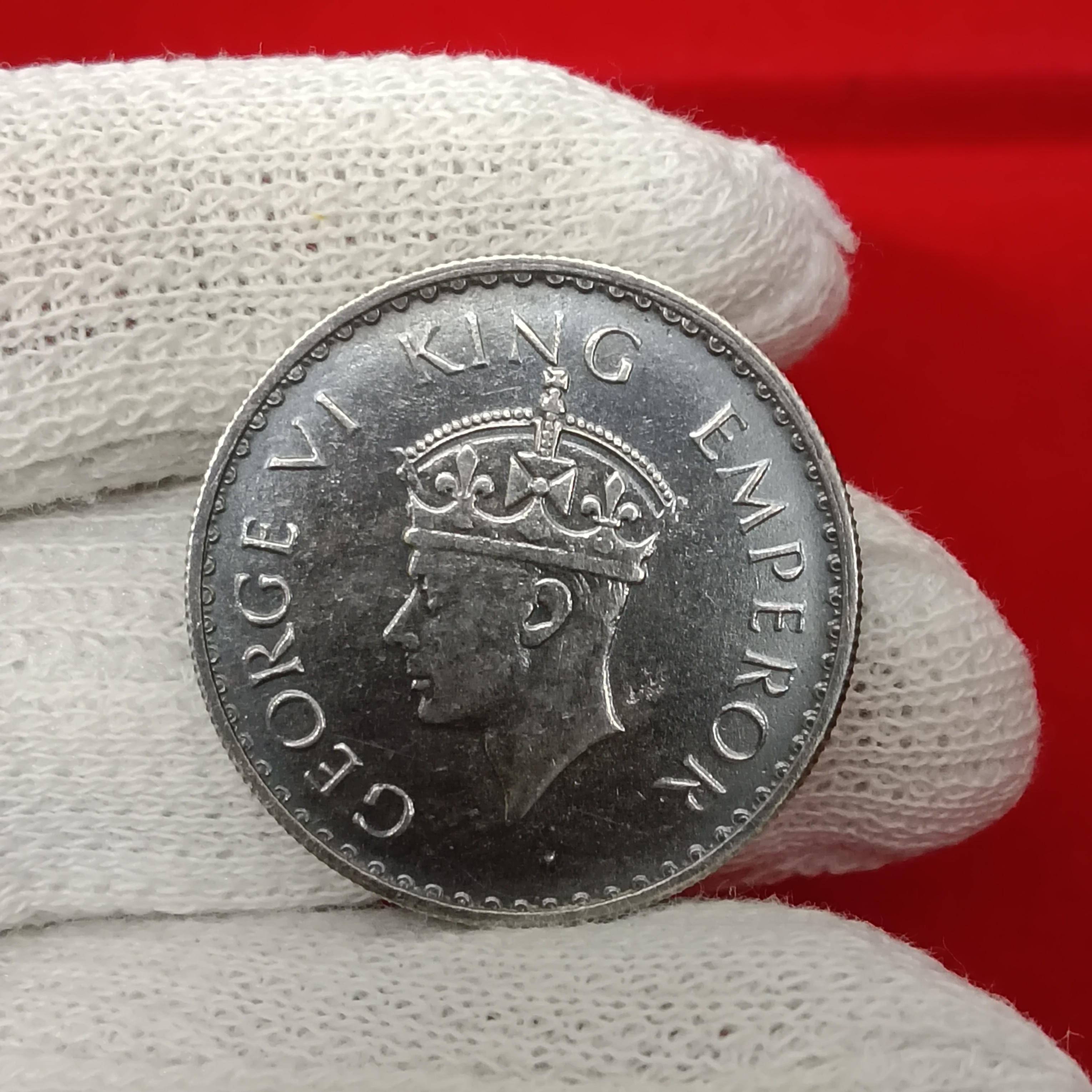 Extremely Rare George Vi One Rupee India Silver Coin or 2 "o Clock Error Coin Bombay Mint British of India